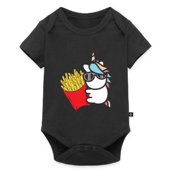 Pommes Frites Pommes Liebhaber Einhorn mit Pommes - Baby Premium Kurzarmbody - Schwarz - Vorne