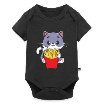 Pommes Frites Pommes Liebhaber Katze mit Pommes Tü - Baby Premium Kurzarmbody - Schwarz - Vorne