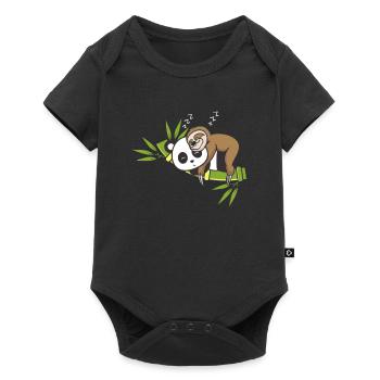 Sloth sits on panda - Baby Premium short-sleeve bodysuit - black - Front