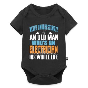 Never Underestimate Old Man Who's AN Electrician - Baby Premium Kurzarmbody - Schwarz - Vorne