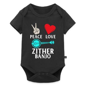 Peace Love Zither Banjo Music Instrument - Baby Premium Kurzarmbody - Schwarz - Vorne