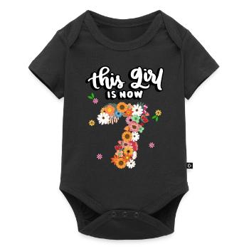 Cette fille est maintenant 7 fleurs colorées 7. - Body à manches courtes Premium Bébé - noir - Devant