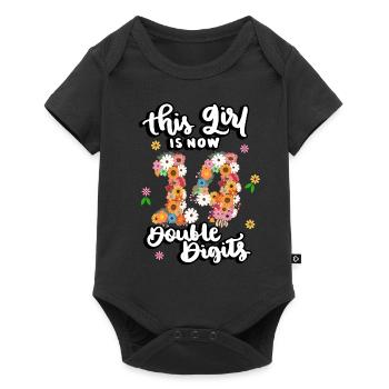 Dieses Mädchen Ist Jetzt 14 Double Digits Floral - Baby Premium Kurzarmbody - Schwarz - Vorne