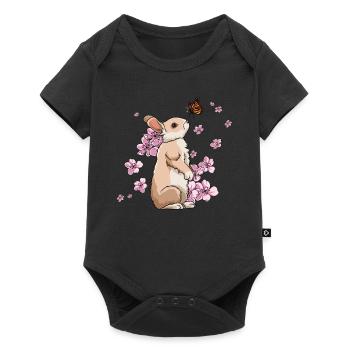 Lapin Papillon Fleur de Cerisier Japonais - Body à manches courtes Premium Bébé - noir - Devant