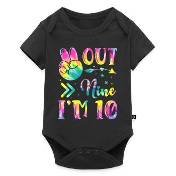 Peace Out Nine I'm 10 | Tie Dye Themed Geburtstag - Baby Premium Kurzarmbody - Schwarz - Vorne