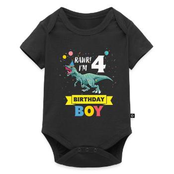 Enfants 4 ans 4ème anniversaire Garçon T Rex Dinosaure - Body à manches courtes Premium Bébé - noir - Devant