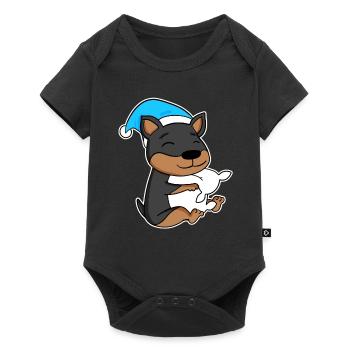 Chien Nain Pinscher avec oreiller et bonnet de couchage - Body à manches courtes Premium Bébé - noir - Devant