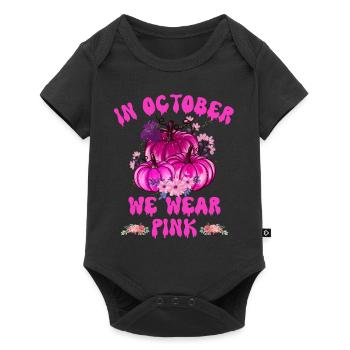 Im Oktober tragen wir rosa Halloween, Brustkrebs - Baby Premium Kurzarmbody - Schwarz - Vorne