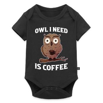 Coffee Owl Eule Geschenk - Baby Premium Kurzarmbody - Schwarz - Vorne