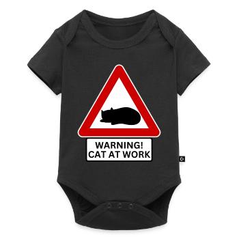 Warning! Cat At Work - Road Sign - Baby Premium short-sleeve bodysuit - black - Front