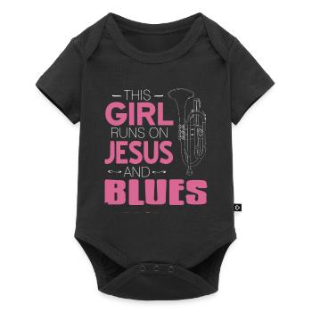 This Girl Runs On Jesus & Blues Cool Retro - Baby Premium short-sleeve bodysuit - black - Front