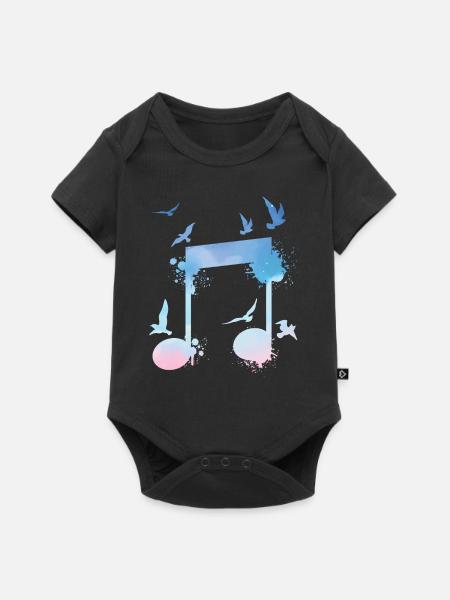 Bunte Musiknote Vögel Musikant - Baby Premium Kurzarmbody - Schwarz