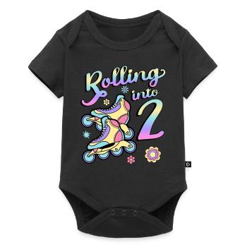 Rolling Into 2 Roller Skaters Skates 2. Jahr - Baby Premium Kurzarmbody - Schwarz - Vorne