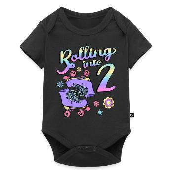 Rouler dans 2 Roller Skaters Floral 2ème année - Body à manches courtes Premium Bébé - noir - Devant