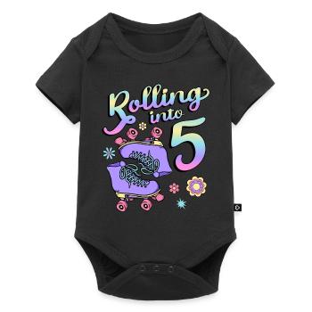 Rolling Into 5 Roller Skaters Floral 5th Year - Baby Premium Kurzarmbody - Schwarz - Vorne