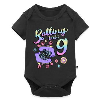 Rolling Into 9 Roller Skaters Floral 9th Year - Baby Premium Kurzarmbody - Schwarz - Vorne
