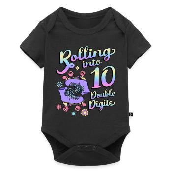 Rolling Into 10 Double Digits Floral Skaters 10. - Baby Premium Kurzarmbody - Schwarz - Vorne