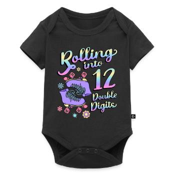 Rolling Into 12 Double Digits Floral Skaters 12. - Baby Premium short-sleeve bodysuit - black - Front
