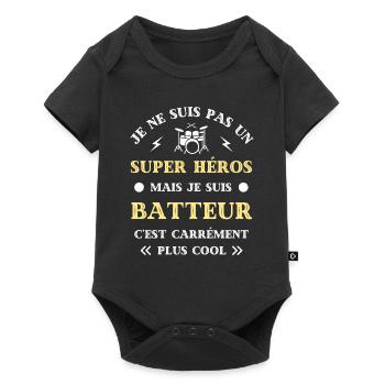 super heros batteur humour batterie homme garçon - Body à manches courtes Premium Bébé - noir - Devant