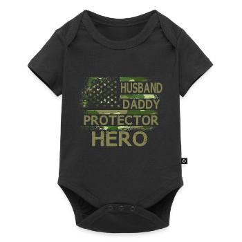 Ehemann Daddy Protector Held Vathers Day Papa USA - Baby Premium Kurzarmbody - Schwarz - Vorne