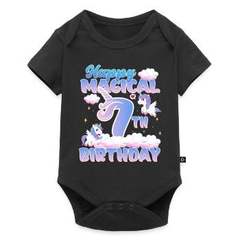 Happy Magical 7th Birthday Einhorn Pony - Baby Premium Kurzarmbody - Schwarz - Vorne