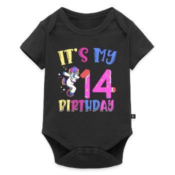 C’est mon 14ème anniversaire en barbotant un poney licorne - Body à manches courtes Premium Bébé - noir - Devant
