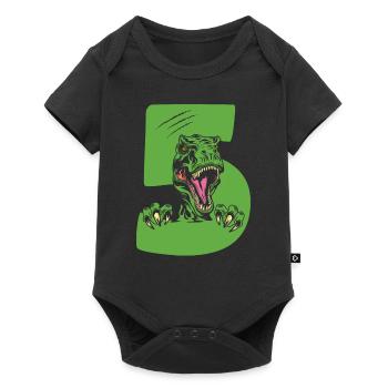 Kinder 5. Geburtstag 5 Jahre Dino Dinosaurier - Baby Premium Kurzarmbody - Schwarz - Vorne