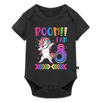 Boom!! Ich Bin 8, Buntes Lustiges Einhorn 8. - Baby Premium Kurzarmbody - Schwarz - Vorne