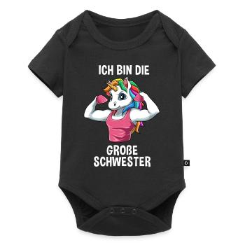 Einhorn Große Schwester - Ich bin die große - Baby Premium Kurzarmbody - Schwarz - Vorne