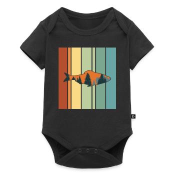 Pêche Poissons Arbres Montagne Rétro Vintage - Body à manches courtes Premium Bébé - noir - Devant