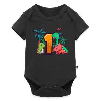 1st Birthday T-rex Triceratops Dinosaur 1 Year - Baby Premium short-sleeve bodysuit - black - Front