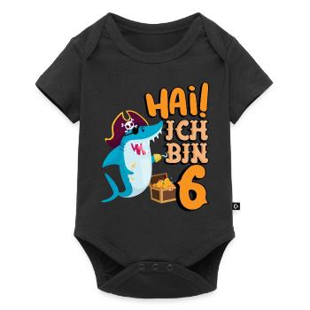 Hai! Ich Bin 6 Einäugiger Piraten Hai 6. - Baby Premium Kurzarmbody - Schwarz - Vorne