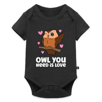 Eule Sie brauchen Liebe Niedliche Eule - Baby Premium Kurzarmbody - Schwarz - Vorne