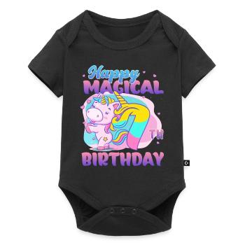 Happy 7th Birthday Unicorn - Baby Premium short-sleeve bodysuit - black - Front