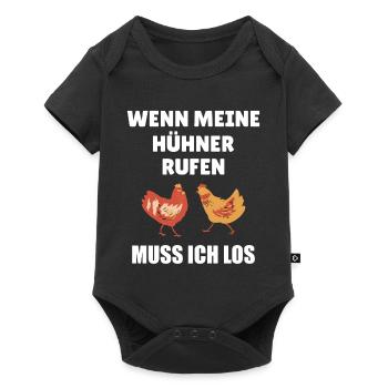 Wenn meine Hühner rufen muss ich los Henne Züchten - Baby Premium Kurzarmbody - Schwarz - Vorne