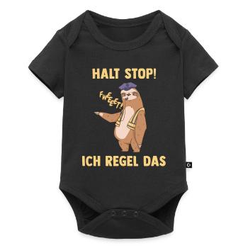Halt Stop Ich Regel Das - Lustiges Faultier - Baby Premium Kurzarmbody - Schwarz - Vorne