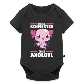 Tausche Schwester gegen Axolotl - Baby Premium Kurzarmbody - Schwarz - Vorne