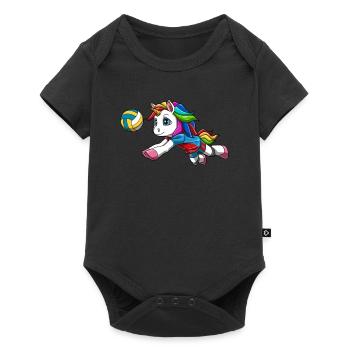 Volleyball Einhorn Jungen Mädchen - Einhorn Graben - Baby Premium Kurzarmbody - Schwarz - Vorne