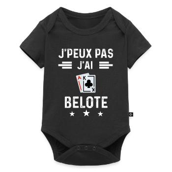 carte je peux pas j'ai belote cartes - Body à manches courtes Premium Bébé - noir - Devant