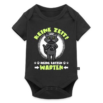 Schwarze Katze Keine Zeit Lustig - Baby Premium Kurzarmbody - Schwarz - Vorne