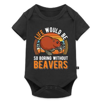 Biber Geschenk Biberdamm - Baby Premium Kurzarmbody - Schwarz - Vorne