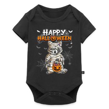 Halloween Waschbär Mumie - Baby Premium Kurzarmbody - Schwarz - Vorne