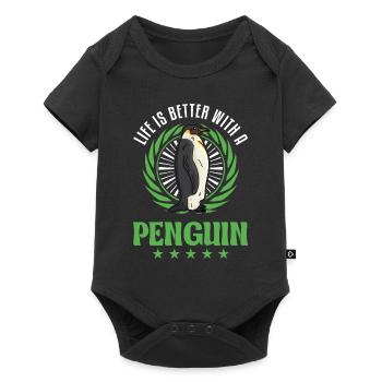 Life is better with a Penguin Pinguin - Baby Premium Kurzarmbody - Schwarz - Vorne