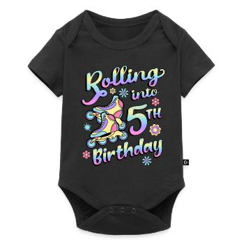 Rouler dans le 5ème anniversaire Roller Skater Inline - Body à manches courtes Premium Bébé - noir - Devant