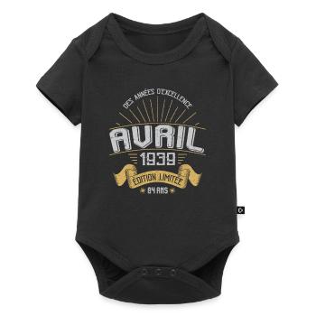 Avril 1939 84 Ans Anniversaire Vintage Idée Cadeau - Body à manches courtes Premium Bébé - noir - Devant