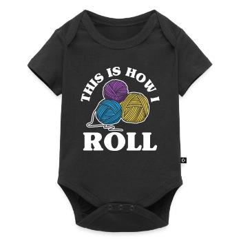 Stricken Wolle Garn - Baby Premium Kurzarmbody - Schwarz - Vorne