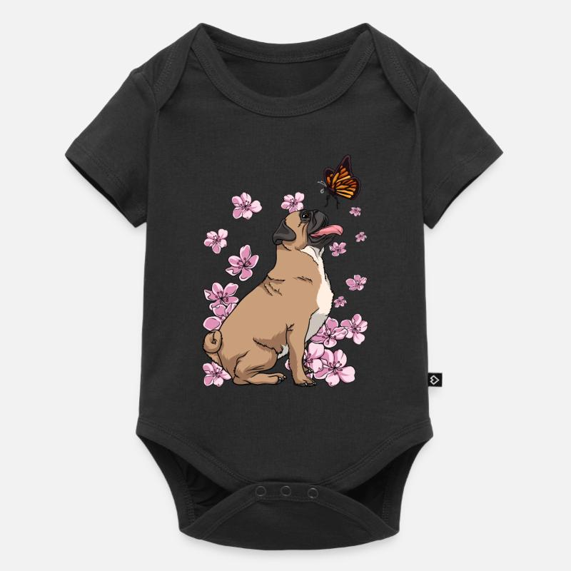 Carlin Papillon Japonais Sakura Fleur de Cerisier - Body à manches courtes Premium Bébé - noir