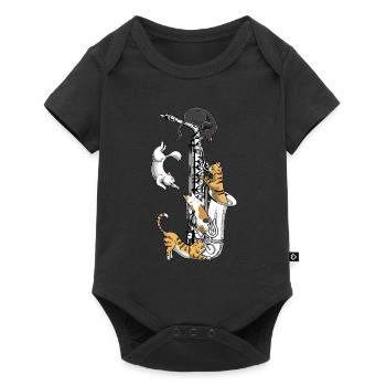 Chats dans Saxophone Instrument Saxophoniste - Body à manches courtes Premium Bébé - noir - Devant
