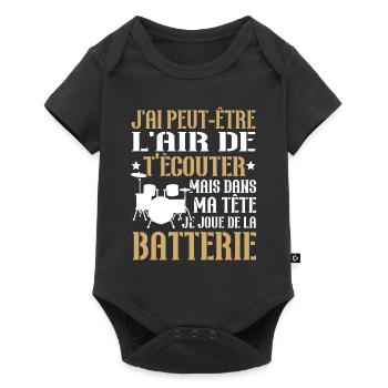 Dans ma tête je joue de la batterie - Body à manches courtes Premium Bébé - noir - Devant