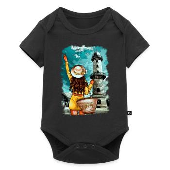 lighthouse Rostock illustration woman - Baby Premium short-sleeve bodysuit - black - Front